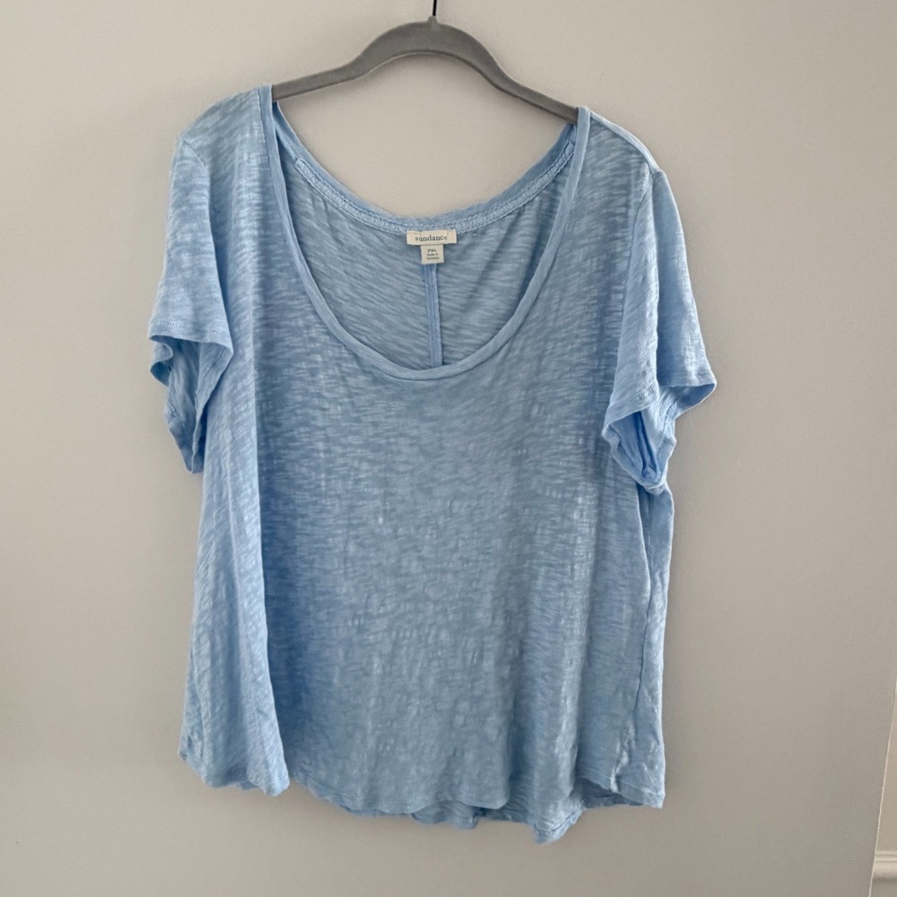 Sundance Light Blue Slub Cotton Scoop Neck Short‎ Sleeve T-Shirt Relaxed PXL